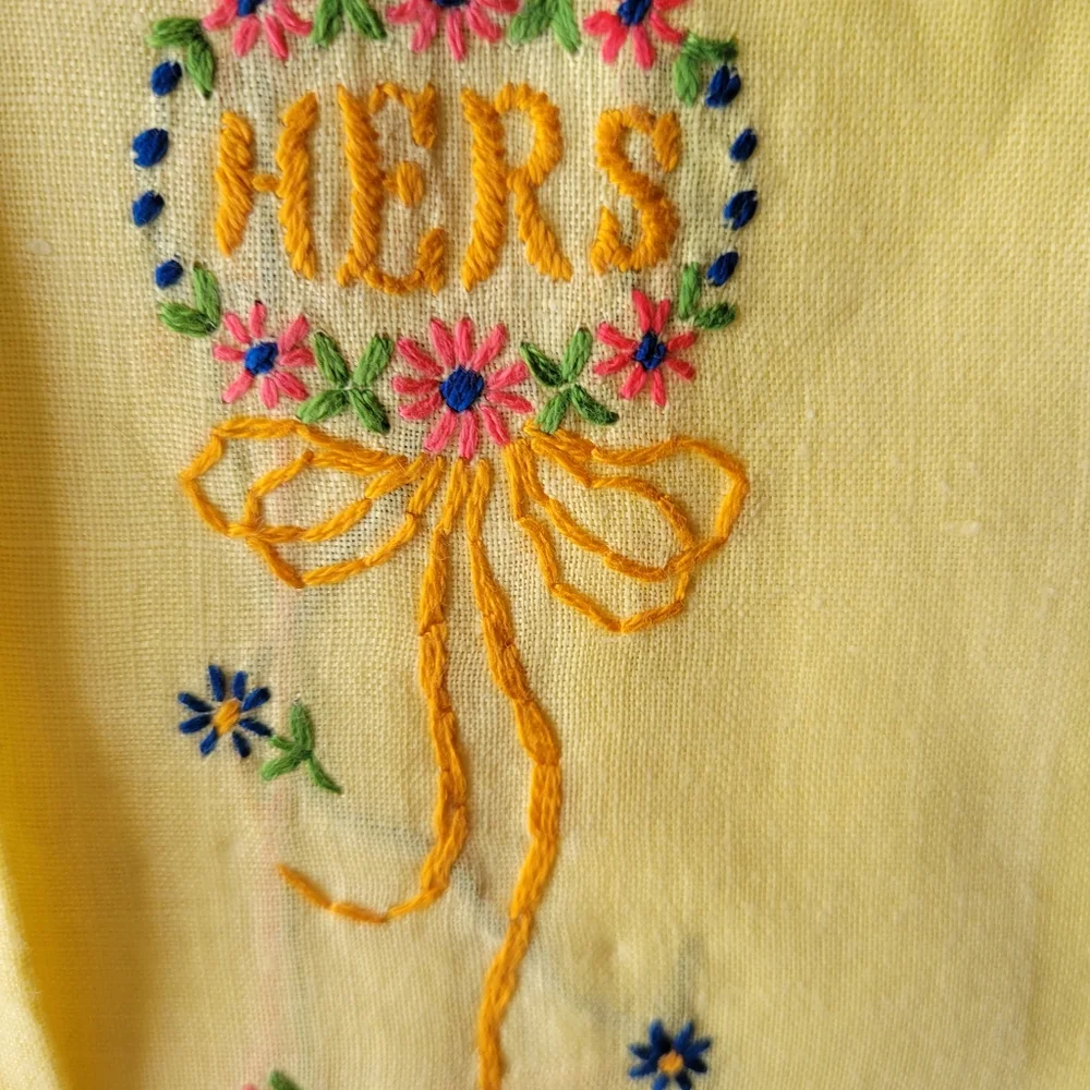 Vintage His & Hers & Guest Tea Towels , Embroidered, Wedding gift! Cottage!!